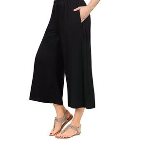 Alfani Women’s Palazzo Pant Wide Leg Cropped Dressy Flowing Deep Black Size 10